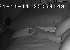 Wife's bedtime familiar enmeshed atop spycam (she usually masturbates)