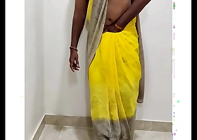 Indian housewife pigeon-holing in saree and bellyache