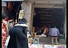Indian muslim aunty sitting ass at market