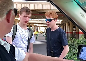Obedient twinks tormented and fucked in rough in back of surreptitiously foursome