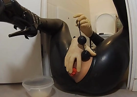 Anal play - Anus filled up with latex rags