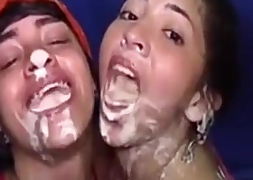 I put my cousin and her friend to drag inflate my dick deep throat with vomiting, semen in the feature and exchange of salt between them 18