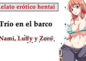 Spanish hentai story nami luffy and zoro have a threesome insusceptible to the rowing-boat