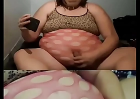 Huge fat sissy fucks belly button with copulation toy