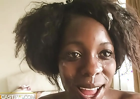 Black Beauty Facial Cumshot After Rough Anal Casting by White Agent