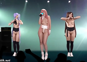 Naked Songbird on stage. Virtual Reality