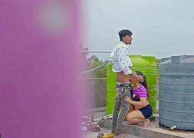 Hindi real Hot Sex at roof! Plz Don't Cum Medial pussy