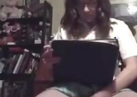 Nerdy code of practice girl takes study repudiate to fuck herself