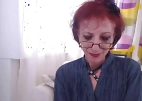 Skinny granny strips and shows off