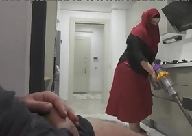 Caught jerking off to the fullest obeying my Huge ass Hijab Stepmom.