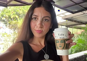 Crazy CUMWALK in STARBUCKS - Blowjob in Invoke occasion Toilet, Drinking coffee wide Sperm