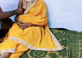 Yellow color sary in erotic Desi wife